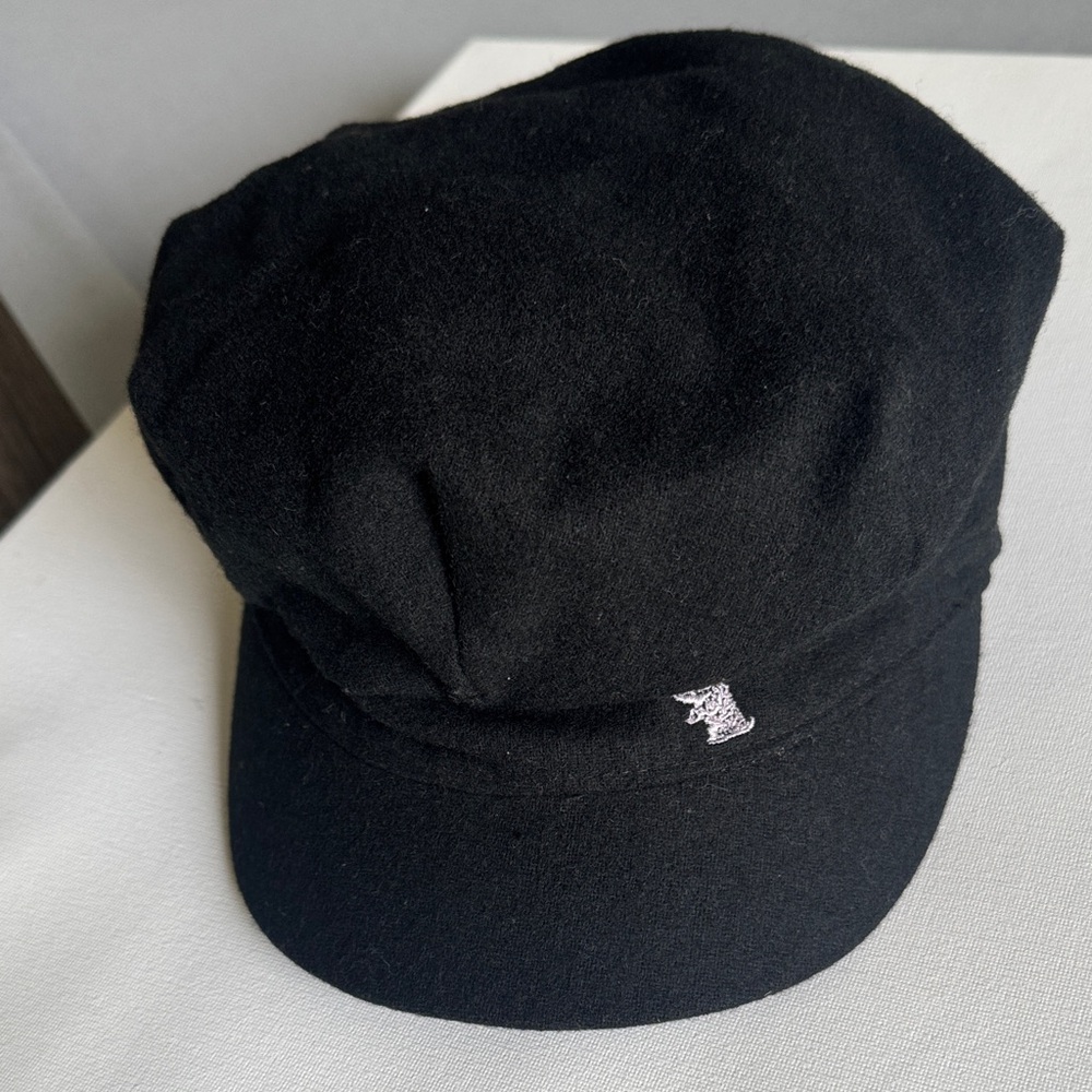 Juicy Couture Black Wool-Blend Cadet Cap with Silver Logo Accent